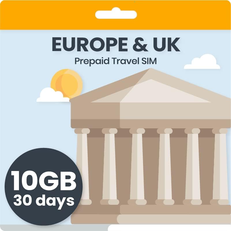 Simify 10GB Europe & amp; UK Prepaid SIM kartica za međunarodna putovanja | mobilni telefon Plan uklj podatke pozive i tekst za 30 dani | radi u svim evropskim zemljama uklj Španija, Italija, Francuska i više
