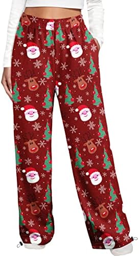 Žene Dukseri za božićne printere rastezanje visokog struka opuštenog FIT-a Sweatpants Snjegović labavi fit jogging trčanje hlače