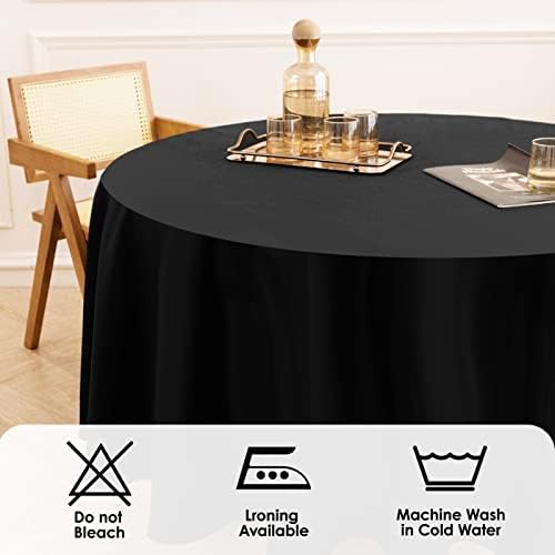 Aocoz 2 paket Crni okrugli stolnjak - 120 inčni okrugli stolnjak, otporan na mrlje i bore, dekorativna poliesterska presvlaka za trpezarijski sto, Bankete, zabave na bazi švedskog stola i vjenčanje