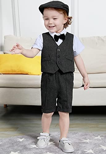 A & amp;J DESIGN Baby Boys Outfits Set, 4pcs Gentleman Suit Shirt & amp; Shorts & prsluk & šešir