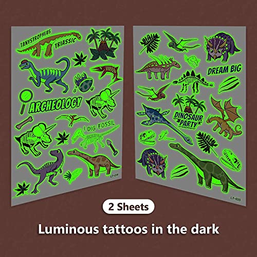 Emome Svjetlosni dinosaur Privremene tetovaže za djecu, Dinosaur Rođendana rođendana Dobavljači Ukrasi, Glitter