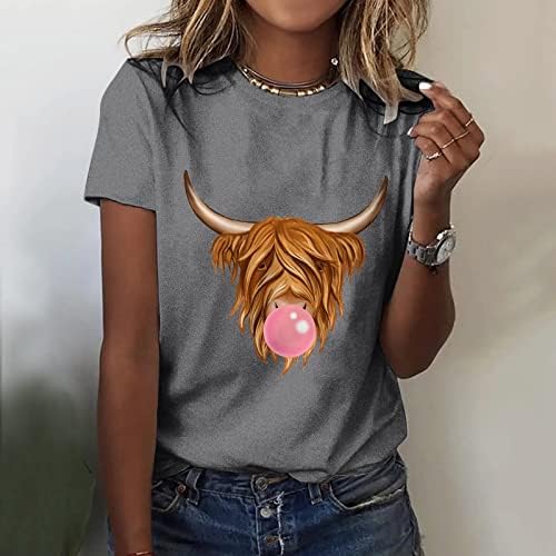Slatki vrhovi za žene, smiješna slatka gorja goveda Cowgirl majica Životinjske grafike TEE Farm Life casual kratkih rukava