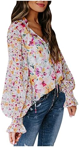 Prdecexlu gumb Bluza Žene najmekše tanke tiskane košulje dugih rukava Ležerne prilike plus veličina V izrez ljeto