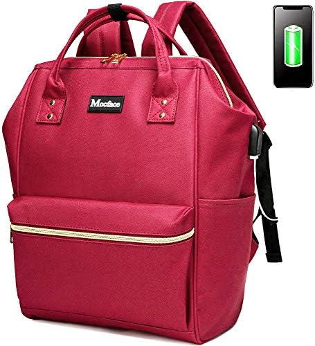 MocFace backpack za laptop za žene, 15,6 inčni stilski ruksak za školsku kolekciju s lukom za punjenje USB, vodootporan, casual paksak za punjenje za djevojčice / medicinske sestre / učitelja / učitelja / učitelja / putničko-crveno