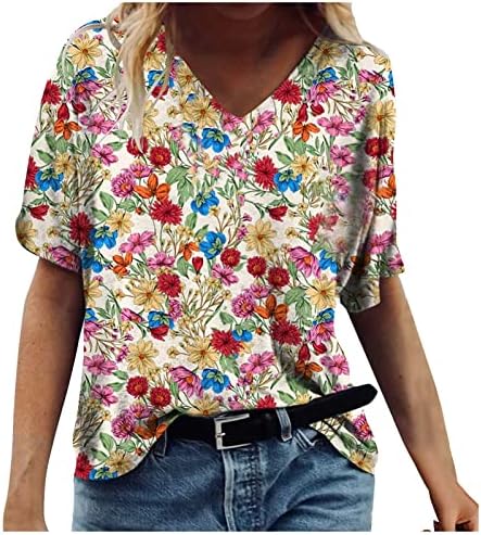 Kratki rukav meka udobna odjeća pamučna grafička ručka Top košulja za žene Ljeto Fall Crewneck