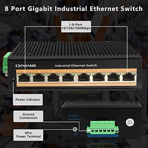 Goviame 8 Port Gigabit Nenanegenirani industrijski Ethernet mrežni prekidač, 8 x 10/100/1000 Mbps Gigabit Ethernet portovi, plug-and-play, 20 Gbps preklopna kapacitet, DIN-WALL, IP40 ocijenjen