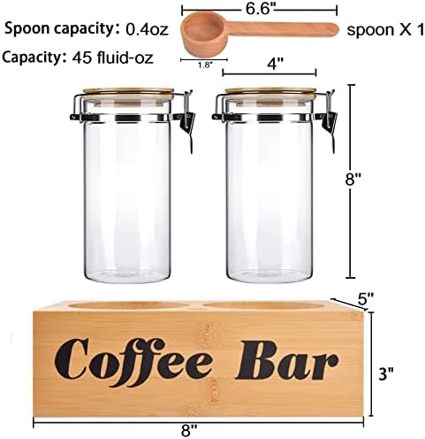 ChezMax 2pcs stakleni kanister za kafu sa policom štampanim kafom, 45oz staklene tegle za