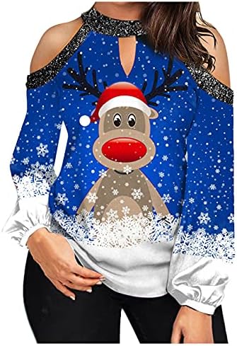 Fmchico Women van ramena vrhova božićna majica casual dugih rukava pulover