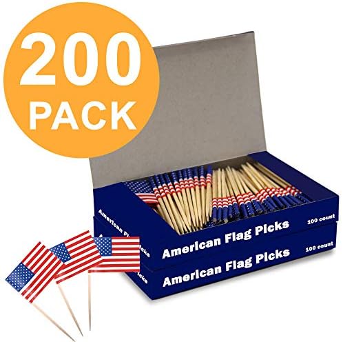 [200 paketa] Američki zastava Cupcake Topper - USA zastava Zastava za zube za mini rođendan, tuš za bebe, malog