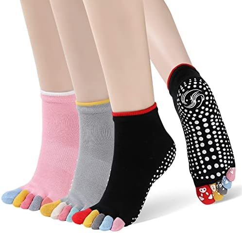 Caidienu Yoga čarape za žene, neklizajuće čarape sa punim vrhom sa držačima za Pilates Barre Dance Ballet Hospital, 3 para