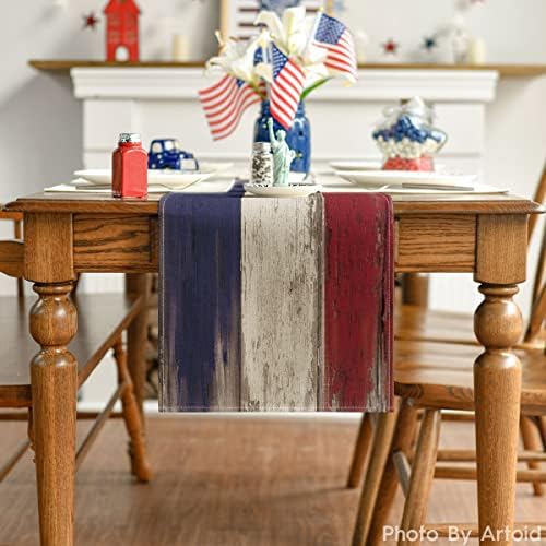 Artoid Mode pruge u stilu drveta 4. jula Patriotski Dan sjećanja trkač stola, Dan nezavisnosti kuhinja trpezarijski sto dekoracija za uređenje kućne zabave 13x72 inča