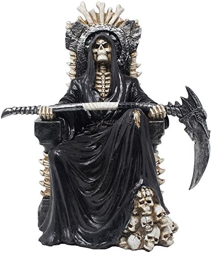 Zlo tmurno žetelica na kosti tronoj statuu sa kostima i lubalim akcentima za zastrašujuće ukrase