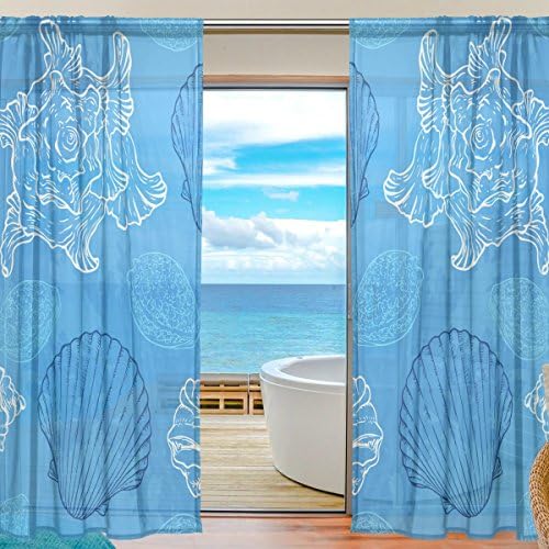 Vantaso Sheer Curtains 78 inča Duge plave morske školjke za dječje djevojke spavaća soba dnevni boravak