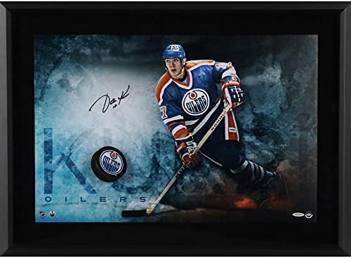 Jari Kurri Edmonton Oiller uramljena je autogramirana 16 x 24 kočenje kroz fotografiju - gornja paluba - autogramirane NHL fotografije