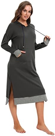 Ladiwanka ženska dugih rukava dugih rukava haljina maxi haljina s kapuljačom casual džep