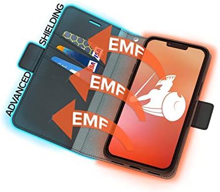 Defendershield EMF zaštita i 5G anti zračenje iphone 14 Slučaj - RFID blokiranje EMF štit odvojiv novčanik futrola sa ručnim remen i magnetskom zatvaračem crna