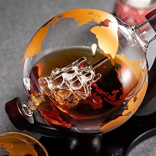 Gold Etched Whisky Decanter Set globus sa 2 Gold Etched Globe Whisky čašama - savršen za rođendan, Decanter