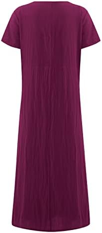 Fragarn ženska ljetna casual solidna boja kratki rukav O-izrez za šivanje labavog džepa pamučna haljina