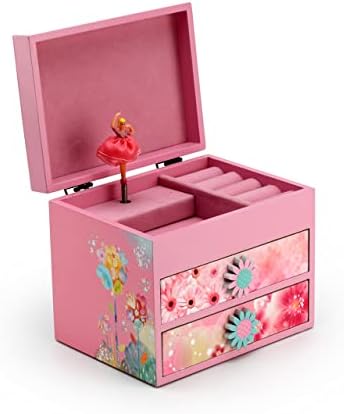 Pink drvena cvjetna tema 18 Note Spinning Ballerina Music Box-mnoge pjesme za odabir-engleski Seoski vrt