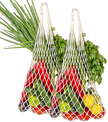 Jairestone torbe za višekratnu upotrebu-prijenosne mrežaste torbe za proizvode - Ribarska neto torba za kupovinu namirnica - 2 kom