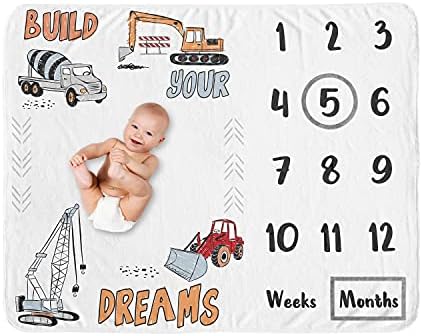 Sweet Jojo dizajn Građevinski kamion Boy Milestone pokrivač mjesečno novorođenčeti prostirku za bebe