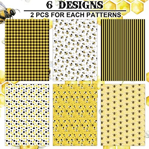 Whaline 12 list pčela papir za umotavanje 6 stil Bumbar uzorak papir za umotavanje žuta crna Plaids