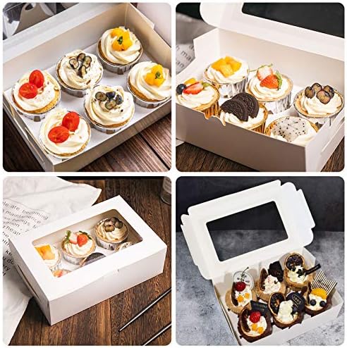 Cupcake Box 6 Count, Eusoar 50kom 9.4 x 6.2 x 3.0 Kraft Muffin Cupcake kutija nosač sa umetkom i izlogom, izvadite togo Cupcake Container Favor Boxs pojedinac