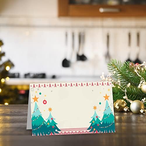Božić table Place kartice, Božić prazna sjedeća kartica za stol, 25 pakovanja etiketa za šator za hranu na bazi švedskog stola, kartice sa imenom dvostrukog dizajna, bodovane za lako sklapanje, dekoracije za Božićnu zabavu
