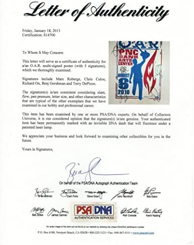 O. A. R. OAR FULL BAND potpisan autogram 18X24 koncertna turneja POSTER PNC Bank ARTS CENTER HOLMDEL NJ 8/