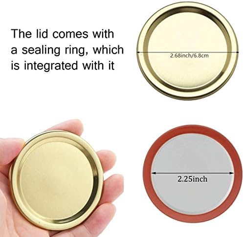 Poklopci podijeljenog tipa od 50 pakovanja za višekratnu upotrebu sa silikonskim zaptivkama prstenovi redovni poklopci Mason Jar za usta, Zlatni
