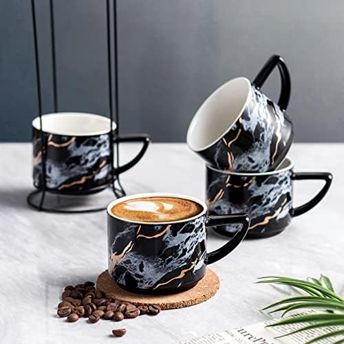 Yebaohao Cappuccino šalice postavljene čajne šoke 180ml Spakirani set od 4 keramike šalica za