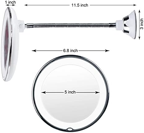 Brightown 10x uvećavajuće LED Osvijetljeno ogledalo za šminkanje sa usisom, 10 Fleksibilno zidno ogledalo sa Guščjim vratom sa okretnim za 360°, bežično LED toaletno ogledalo za tuš kupatilo