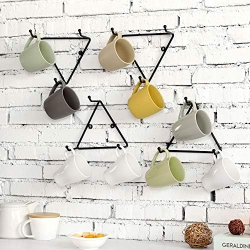 MyGift mat crni metalni trokutasti držač za šolju za kafu na zidni nosač sa 3 kuke, Set od 4