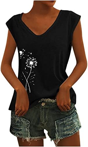 Summer Fall Top Majica za devojke Pamuk bez rukava Vneck Grafički mastlelion Print Flower Plain majica QD QD