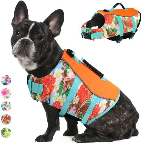 Mklhgty havajski stil Ripstop prsluk za spašavanje pasa, reflektirajući & podesivi prsluk za plivanje pasa s ručkom, Prsluci za spašavanje pasa za vožnju čamcem & amp; plivanje ,sigurnosni spas za kućne ljubimce za male srednje velike pse