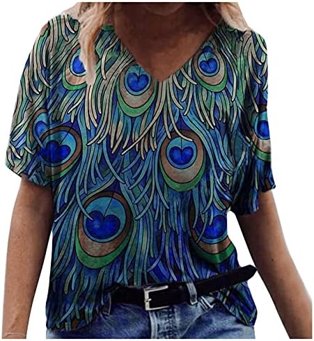 Bluza za žene Ljetne teže Ležerne prilike Elegantni cvjetni tiskani kratki rukav V-izrez V-izrez Labavi majica Osnovna tunika Majica