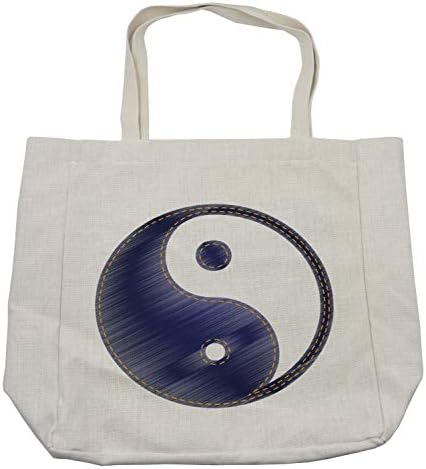 Ambesonne Ying Yang torba za kupovinu, Yin Yang teksturirana u Jean stilu harmonija i balans par, ekološka torba za višekratnu upotrebu za namirnice plaža i još mnogo toga, 15,5 X 14,5, krema