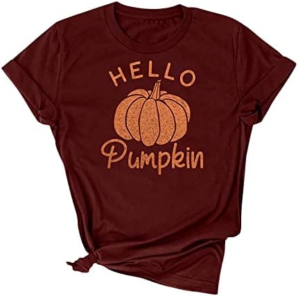 NaRHbrg Halloween Shirts Tops Women 2022 Funny Hello Pumpkin Print Grafički Tees Crewneck Tshirt Kratki Rukav Casual Majice