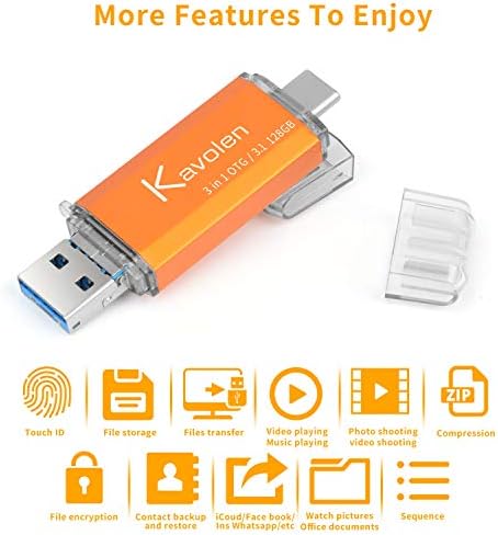 Kavolen 3in1 512GB High Speed ​​Bockup Flash Drive Memory Stick za PC / Laptop / Android telefoni.Photo Memory Stick za Samsung Galaxy, LG, Google Pixel, Hua Wei, Moto, jedan plus ect.