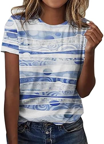 Miashui spandex pamučna košulja žene ženske dnevne boje vode & amp;štampanje Luka O vrat Tank Tops kratki rukav trening prugasta majica