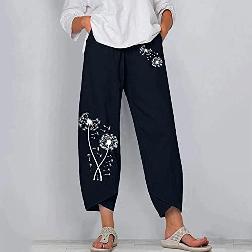 Pamučne platnene kapri hlače ženske Ležerne ljetne kapri hlače s džepovima visokog struka udobne hlače na plaži Vintage Harem hlače