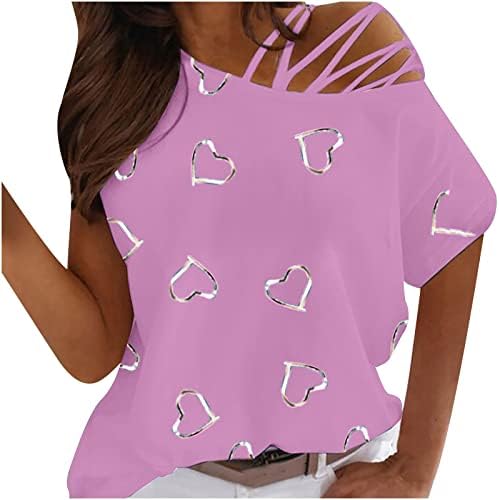 Comigeewa bez kaiševe 1/2 rukava jedno rame T majice tinejdžerske djevojke Crewneck skew vrat srčani grafički bluza Thirts Womens