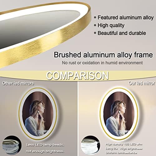 ARUMMA 30 x 20 inča zlatno ovalno LED ogledalo za kupatilo sa svetlima zlatni okvir ovalno ogledalo za