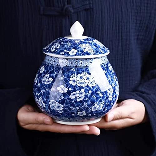 Keramički brtveni plavi i bijeli porculan cvijet đumbir jar sa poklopcem, čajnim kanitorom za pohranu, ukrasna keramička pupoljka vaza za kućni dekor središnji stol 22.12.29