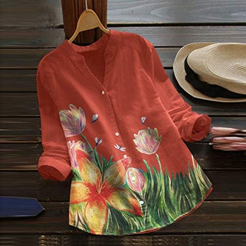 Nyybw ženska košulja V-izrez bluza bluza rukav dugi gornji Print dugme cvijet Casual ženska bluza