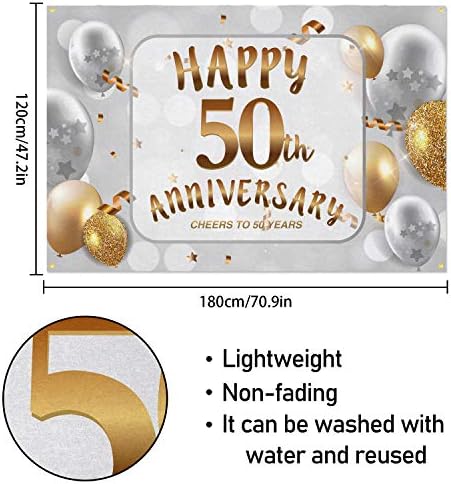 PAKBOOM Happy 50th Anniversary Backdrop Banner-Cheers to 50 Years Anniversary Party Decorations Supplies for Parents-3.9 x 5.9 ft Silver