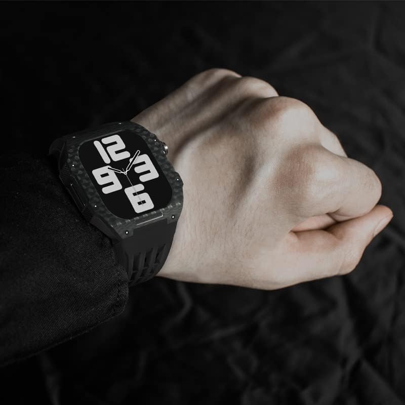Nibyq Carbon Fiber Watch komplet za Apple Watch 8/7/6/5/4 / SE seriju za iWatch 44/45 mm, luksuzni bend satova, satova unazad i zamjenski komplet za nadogradnju i zamjenu