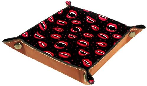 Lyetny Halloween uzorak sa crvenim usnama Organizator pladanj za skladištenje kreveta Beddide Caddy Desktop ladica Promjena ključeva novčanik kutije za skladištenje ladica za skladištenje kućišta, 20,5x20,5cm