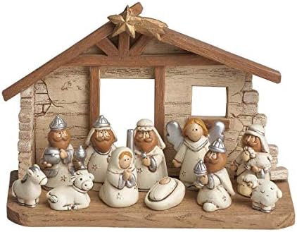 Jedan Holiday Way 6-inčni minijaturni rustikalni bijeli Dječiji Božićni jaslice sa grbom, Set od 12 figura - male Mini dekorativne vjerske figurice Christian stolni stol ured ili Kućni dekor