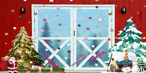 20x10ft Božić Rustikalna štala Crvena Vintage drvena pozadina bijeli okvir vrata Cartoon božićno